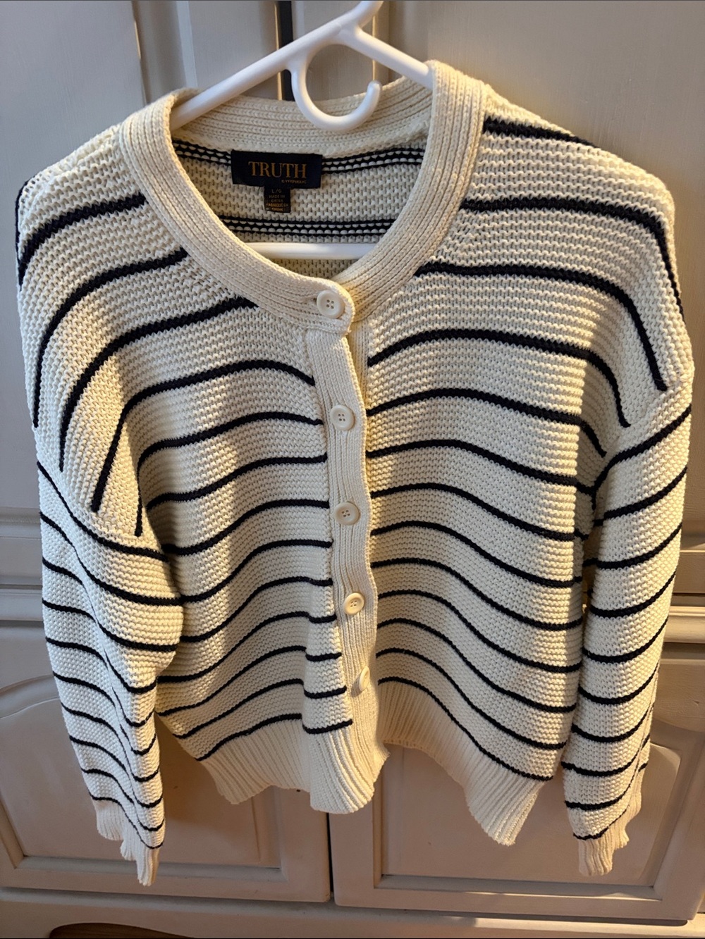 Truth Cream and Navy Striped Button-Front Knit Cardigan
